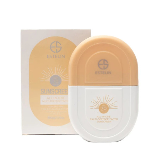 کرم ضد آفتاب رنگی (تینتی) استلین ESTELIN مدل ALL IN ONE وزن 50 گرم SPF 70
