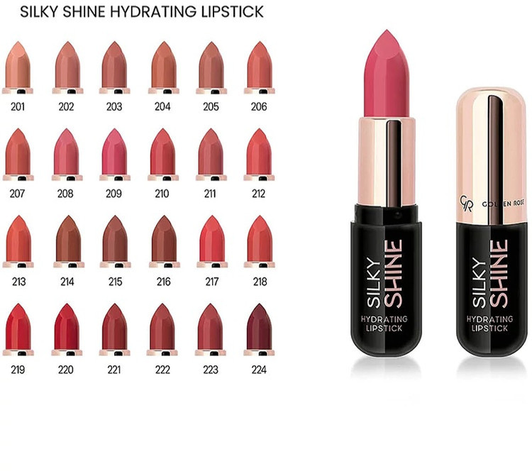 رنگ بندی رژ لب جامد گلدن رز مدل Silky Shine